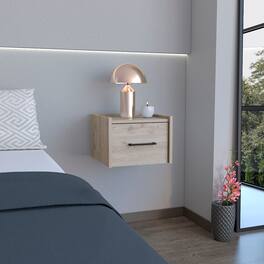 Tiramisubest - Floating Nightstand, Space-Saving Design with Handy Drawer and Surface - Light Gray