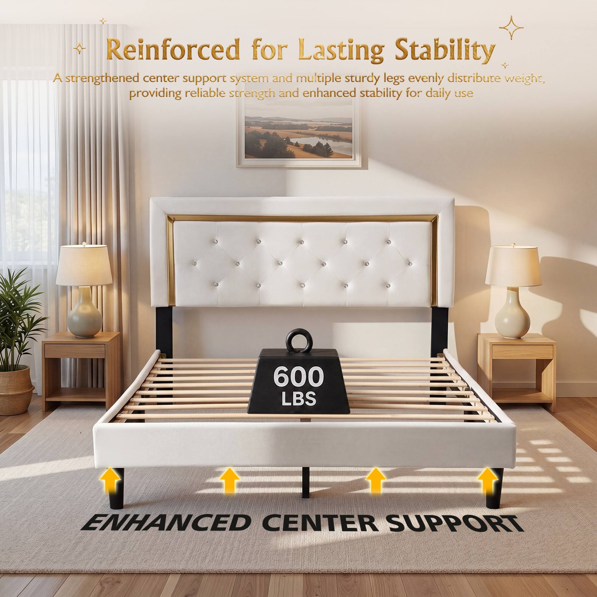Reinforced for Lasting Stability

A strengthened center support system and multiple sturdy legs evenly distribute weight, providing reliable strength and enhanced stability for daily use

600 LBS ENHANCED CENTER SUPPORT