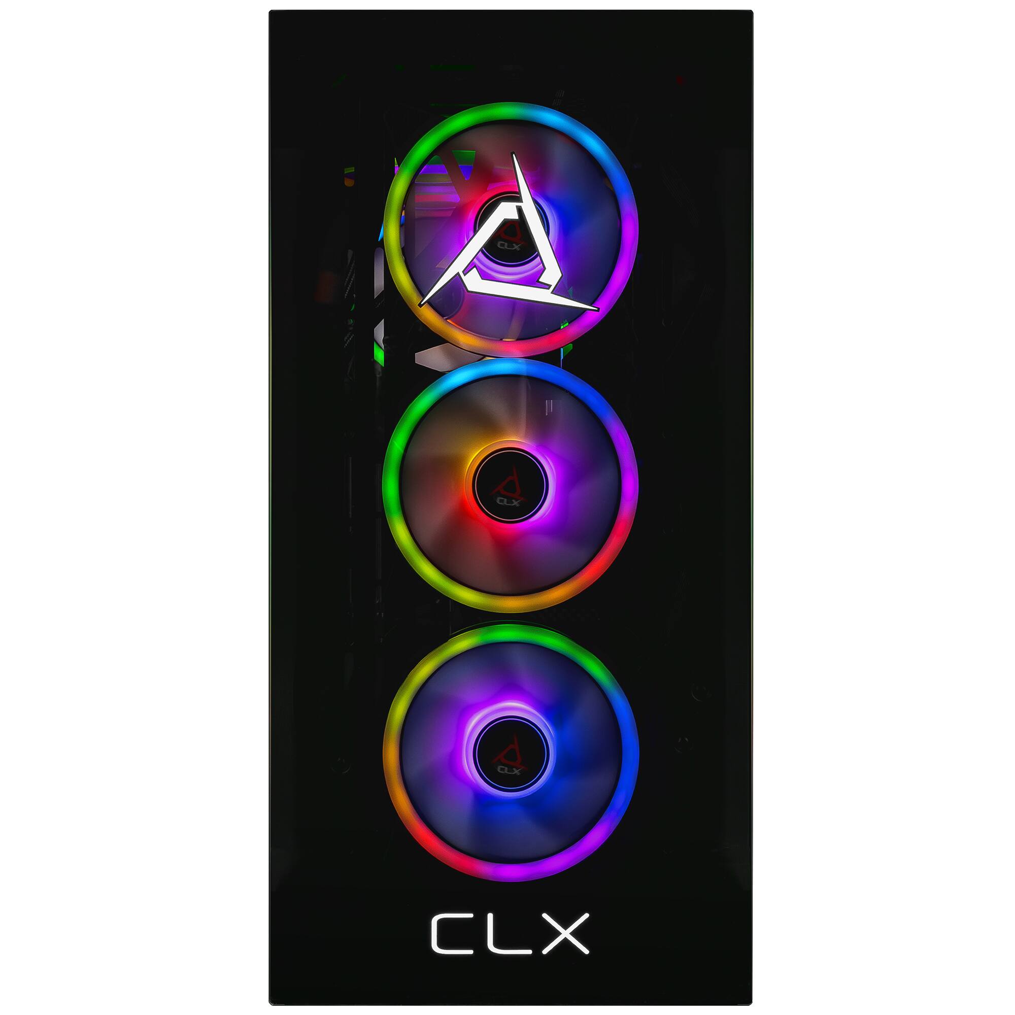 Left. CLX - CLX SET Gaming Desktop - AMD Ryzen 7 9700X - 32GB DDR5 5600 Memory - GeForce RTX 5060 Ti 16GB - 2TB NVMe M.2 SSD - Black.