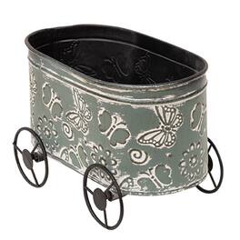 BreeBe - ^^Distressed Teal Metal Butterfly Cart Planter - Blavk, Grey