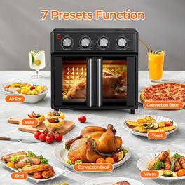 Siljoy - 29QT Large capacity French Double-Door Air Fryer Convection Toaster Oven, 1700W, 7 Preset Menus, 7-in-1 Multi-Function - Black
