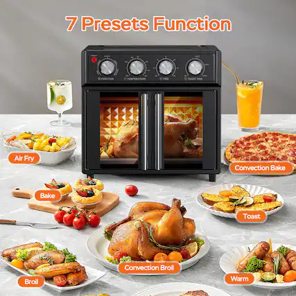 7 Presets Function
- Air Fry
- Bake
- Convection Broil
- Broil
- Convection Bake
- Toast
- Warm