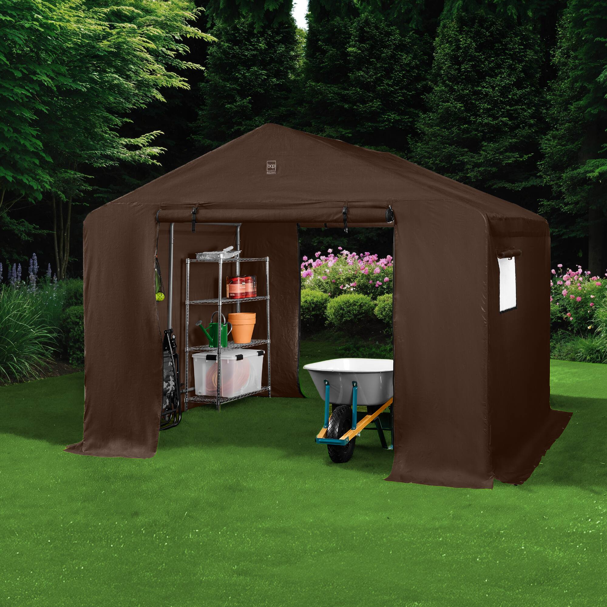 Alt View 7. Best Choice Products - Best Choice Products 10x8ft Outdoor Fabric Storage Shed, Steel Frame, Dual Roll-Up Zipper Doors, Window - Brown - Brown.