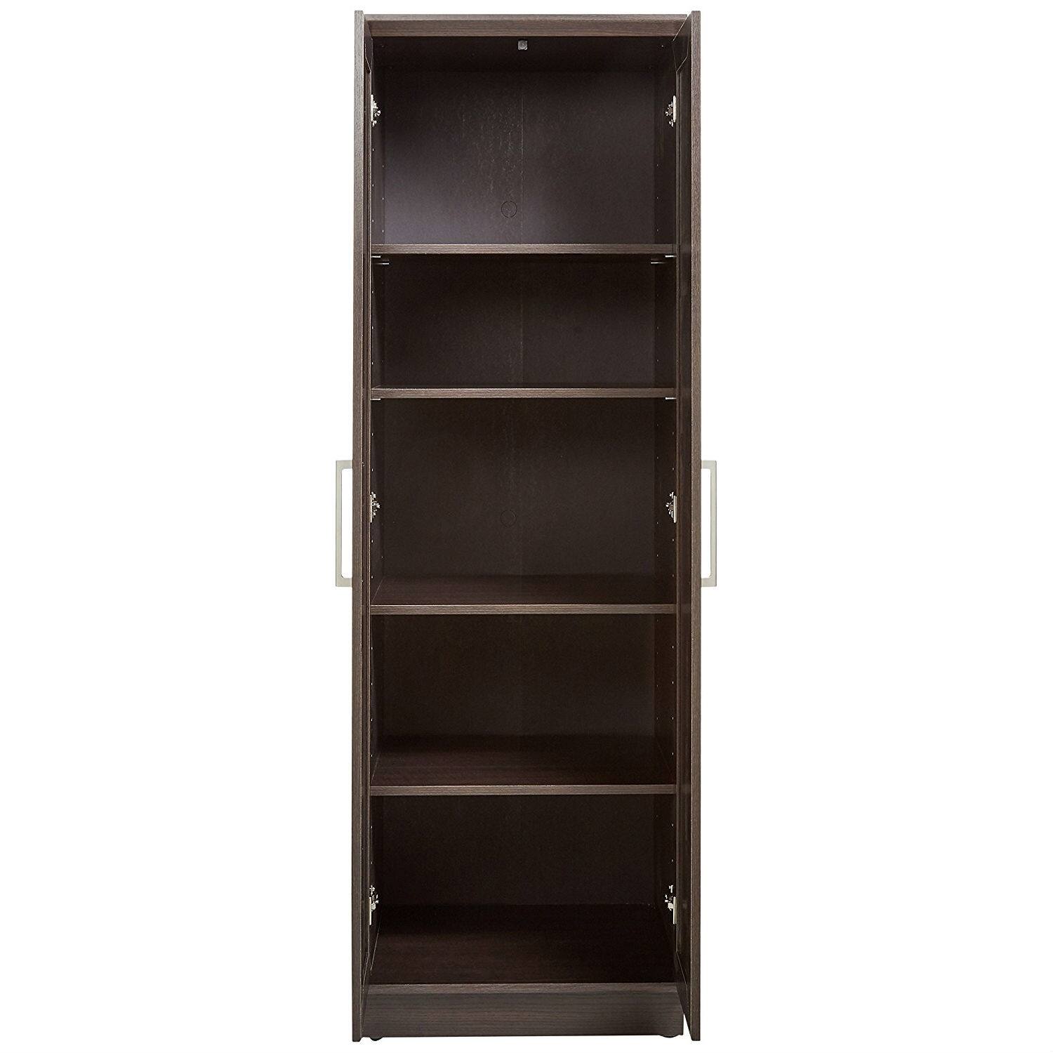 Angle. SlickBlue - Bedroom Wardrobe Cabinet with Hanging Rail and Shelves for Clothes Storage - Dark Brown, Oak.