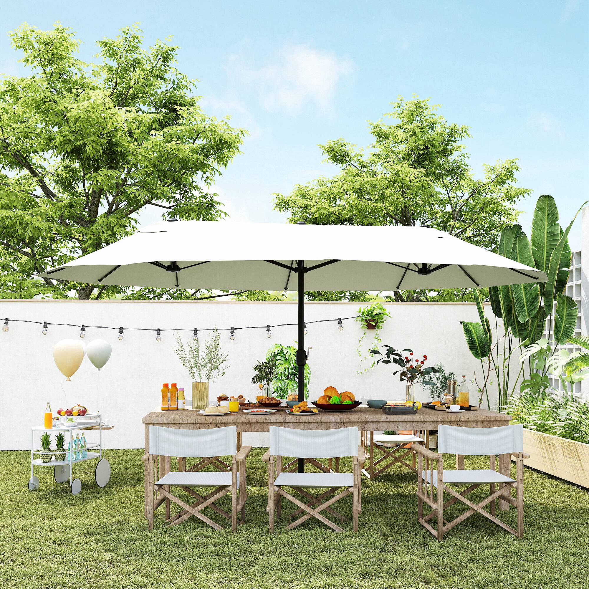 Alt View 1. Outsunny - 15ft Patio Umbrella Double-Sided Outdoor Market Extra Large Umbrella with Crank Handle for Deck, Lawn, Backyard and Pool - Cream White.