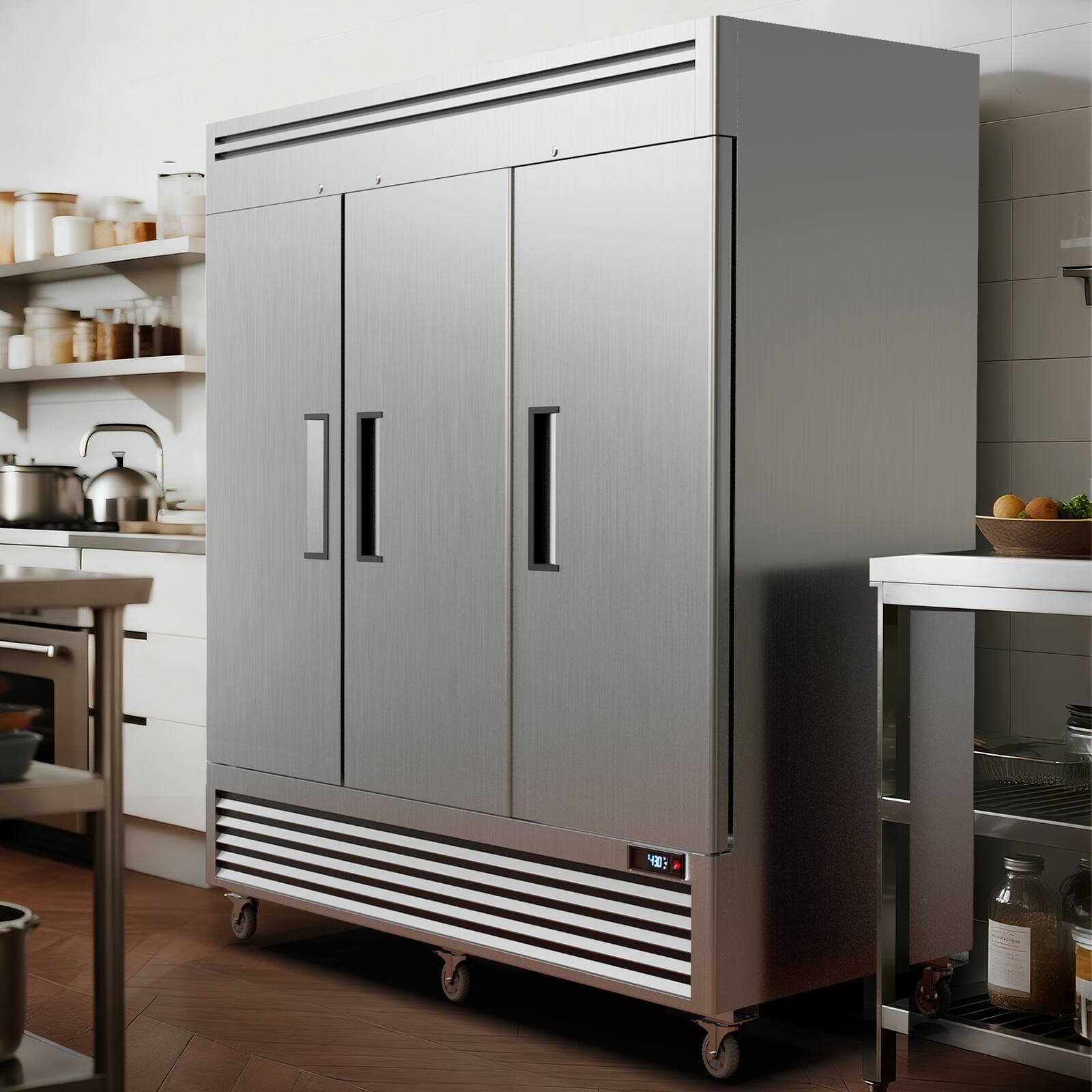 Angle. Coolake - Coolake 82" Width 72 Cu.ft 3 Solid Doors Commercial Upright Freezer in Stainless Steel LED Lighting for Restaurant - Stainless Steel.