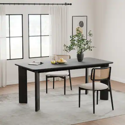 Front. Lirago - 67" Tapered-Leg Square Dining Table - Black Finish Solid Wood, Seats 6, Elegant Kitchen Dining Table for Home Use - Black.