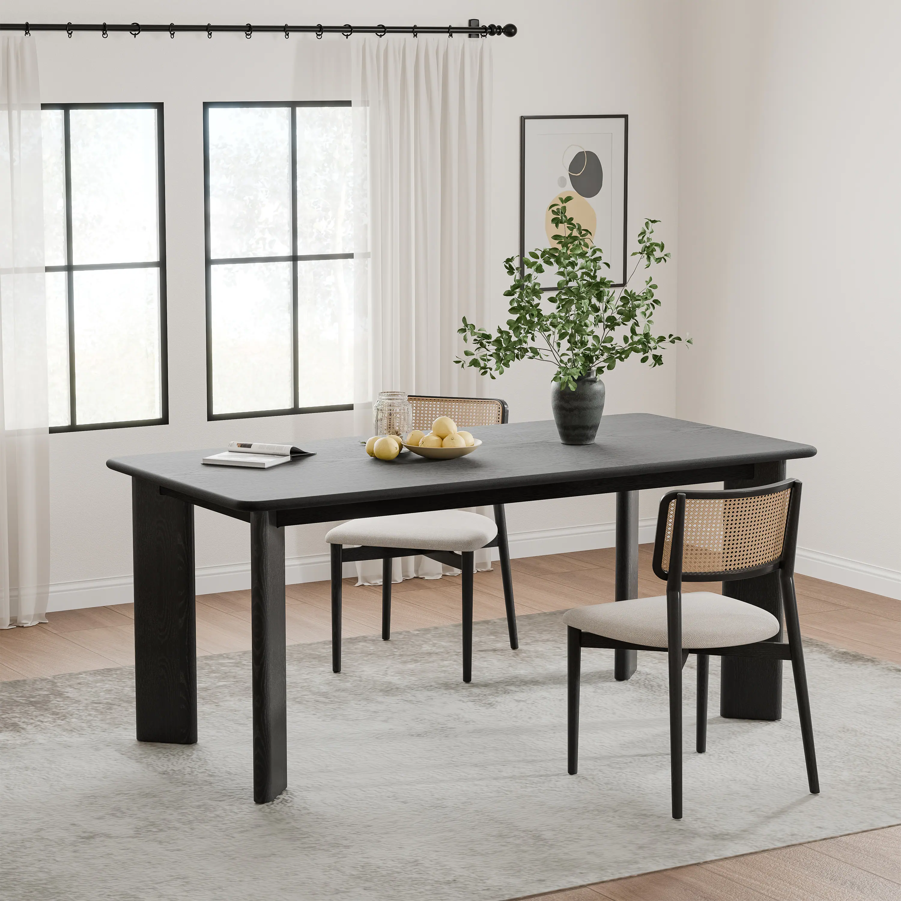 Front. Lirago - 67" Tapered-Leg Square Dining Table - Black Finish Solid Wood, Seats 6, Elegant Kitchen Dining Table for Home Use - Black.