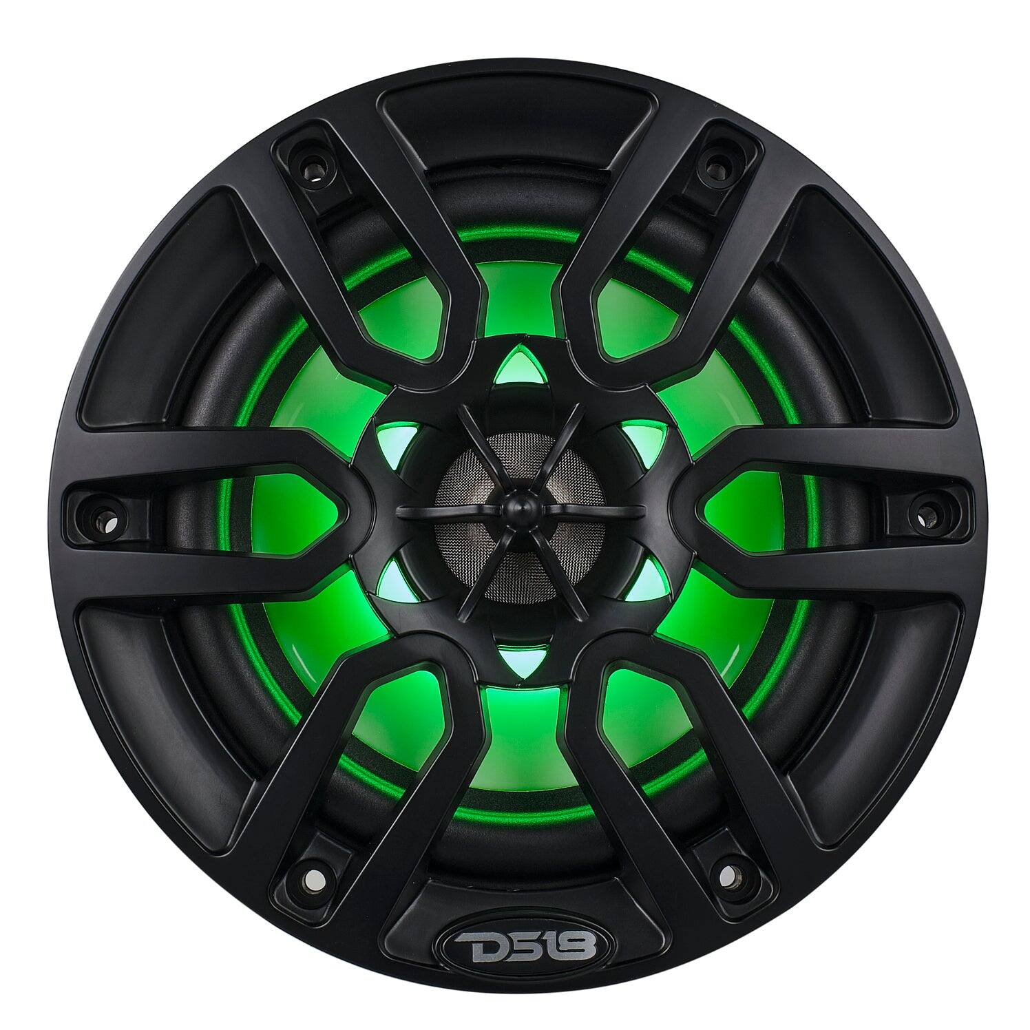 Left. DS18 Audio - NXL 6.5" 2-way Coaxial Speaker with RGB LED Lights, Built-in Driver and Grille (Pair), 100W RMS 4-Ohm - Black.
