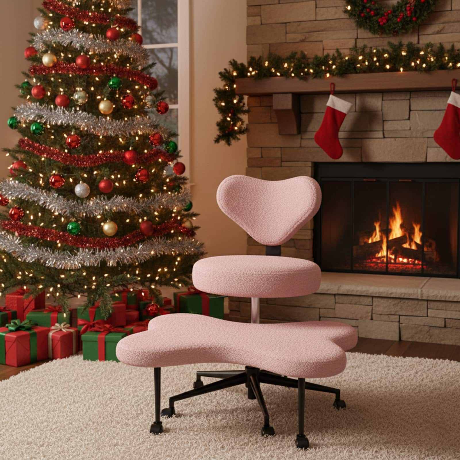 Front. Pinmoco - Pinmoco - Office Chair Ergonomic Cross-Legged Desk Chair with Height Adjustable Wheels Meditation Chair - Pink.