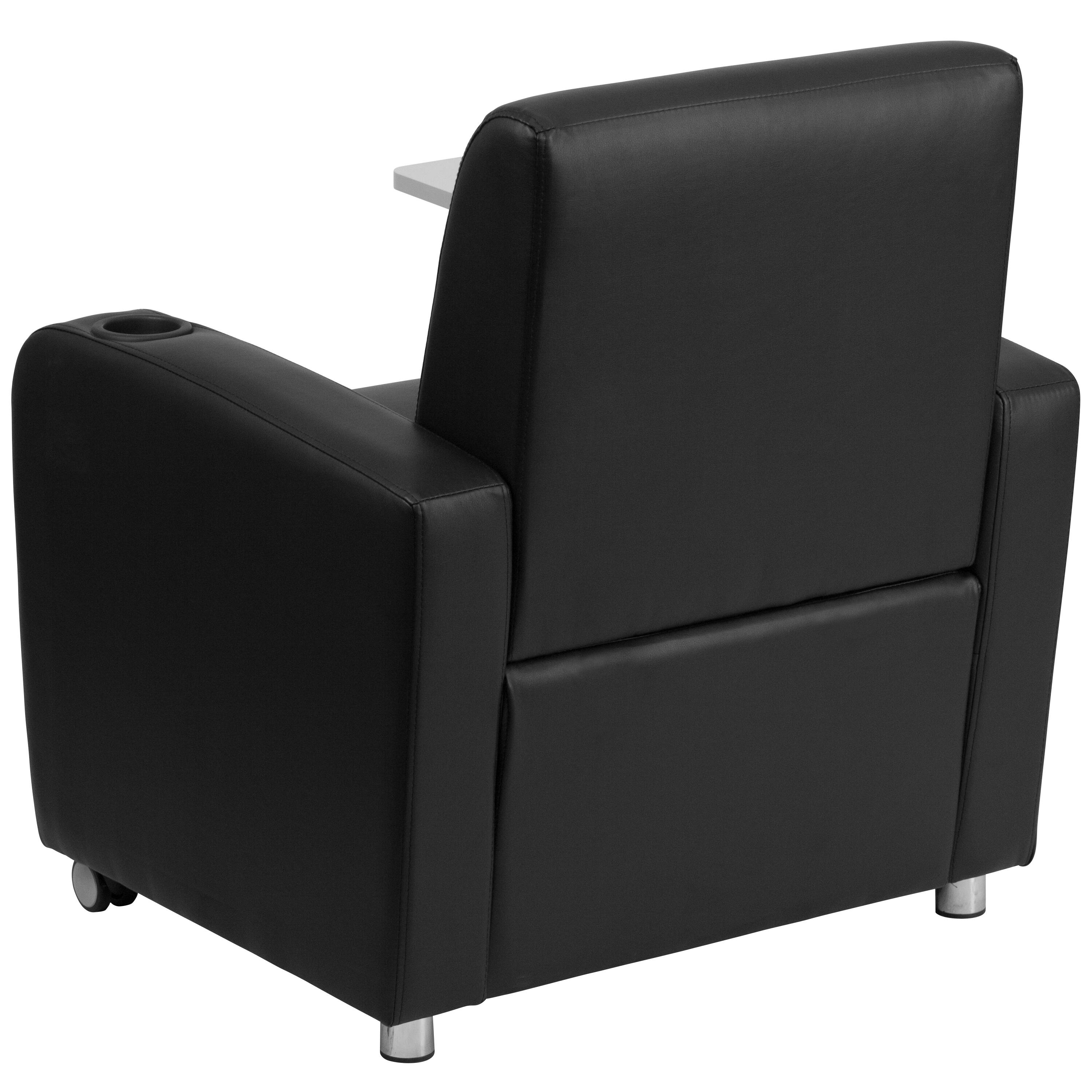 Alt View 4. Emma + Oliver - Tablet Arm Guest Chair with Front Wheel Casters and Cup Holder - Black.