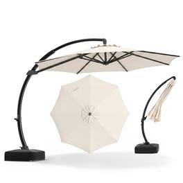 Costway - 11 FT Cantilever Patio Umbrella with Base, 360° Rotation & Tilt Adjustment for Yard - Beige