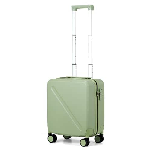 Vulpecula Spade- Underseat Carry On Luggage With Wheels 16 Inch Small Suitcase Underseat Carry On bag Mini Travel Luggage Personal Item- Bamboo Green