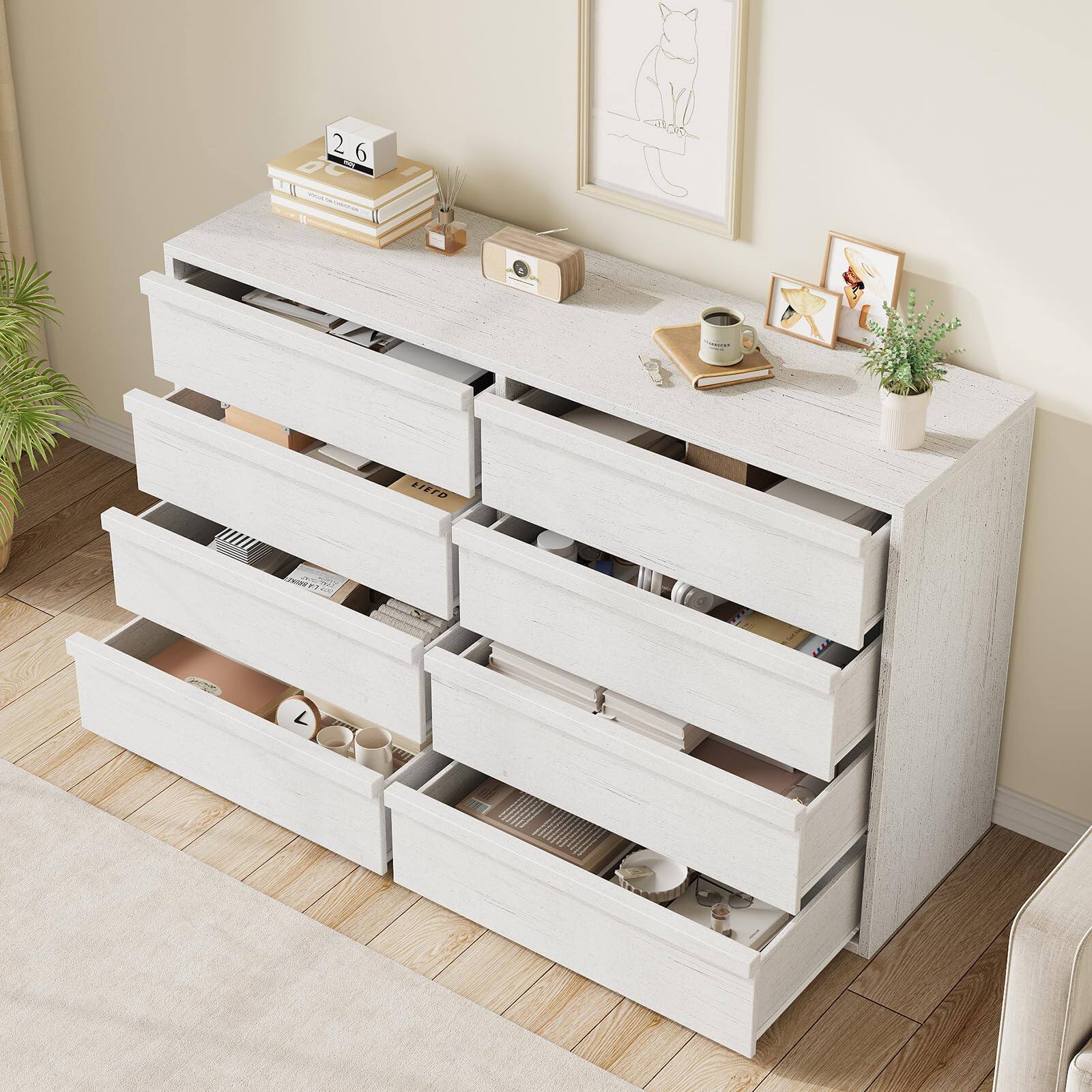Alt View 4. Jojoka - 8 Drawer Dresser for Bedroom, Modern Wooden Chest of Drawers Dresser Organizer - White.
