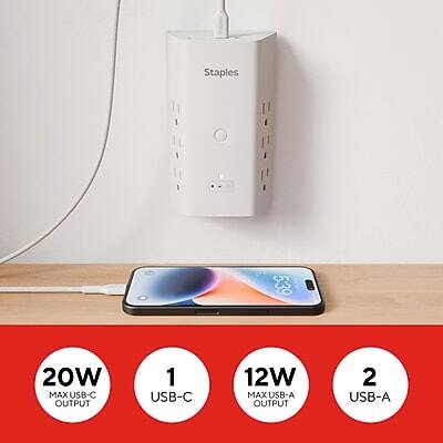 Staples 539  
20W MAX USB-C OUTPUT  
1 USB-C  
12W MAX USB-A OUTPUT  
2 USB-A