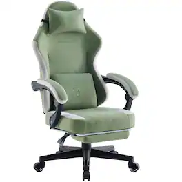 Dowinx - Fabric Gaming Chair, Ergonomic Computer Chair with Footrest and Pocket Spring Cushion, Height Adjustable - Green