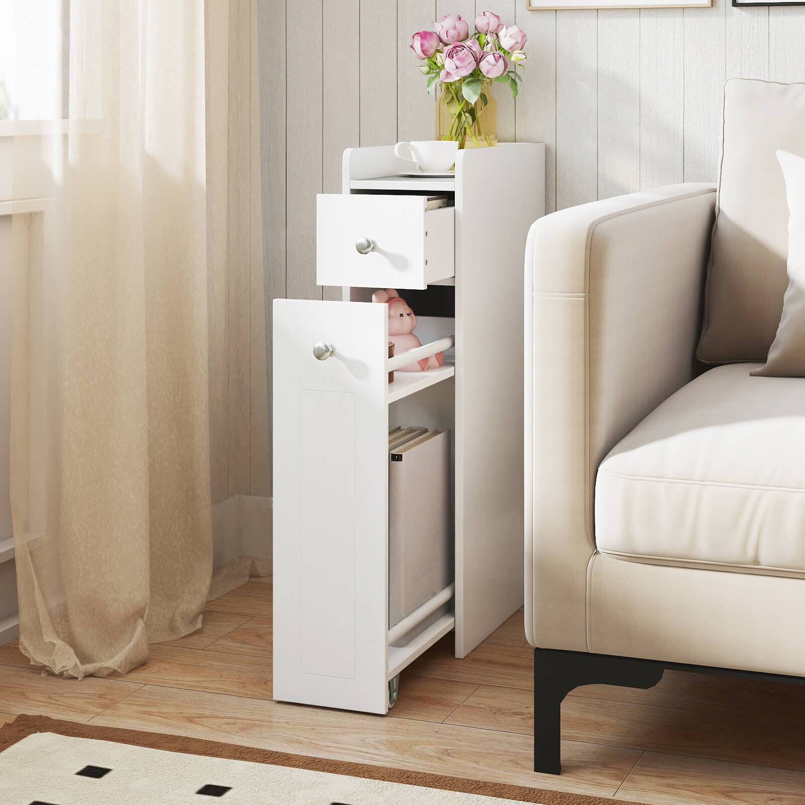 Alt View 4. Costway - Costway Small Bathroom Storage Cabinet 4-Tier Narrow Toilet Side Storage Cabinet - White.