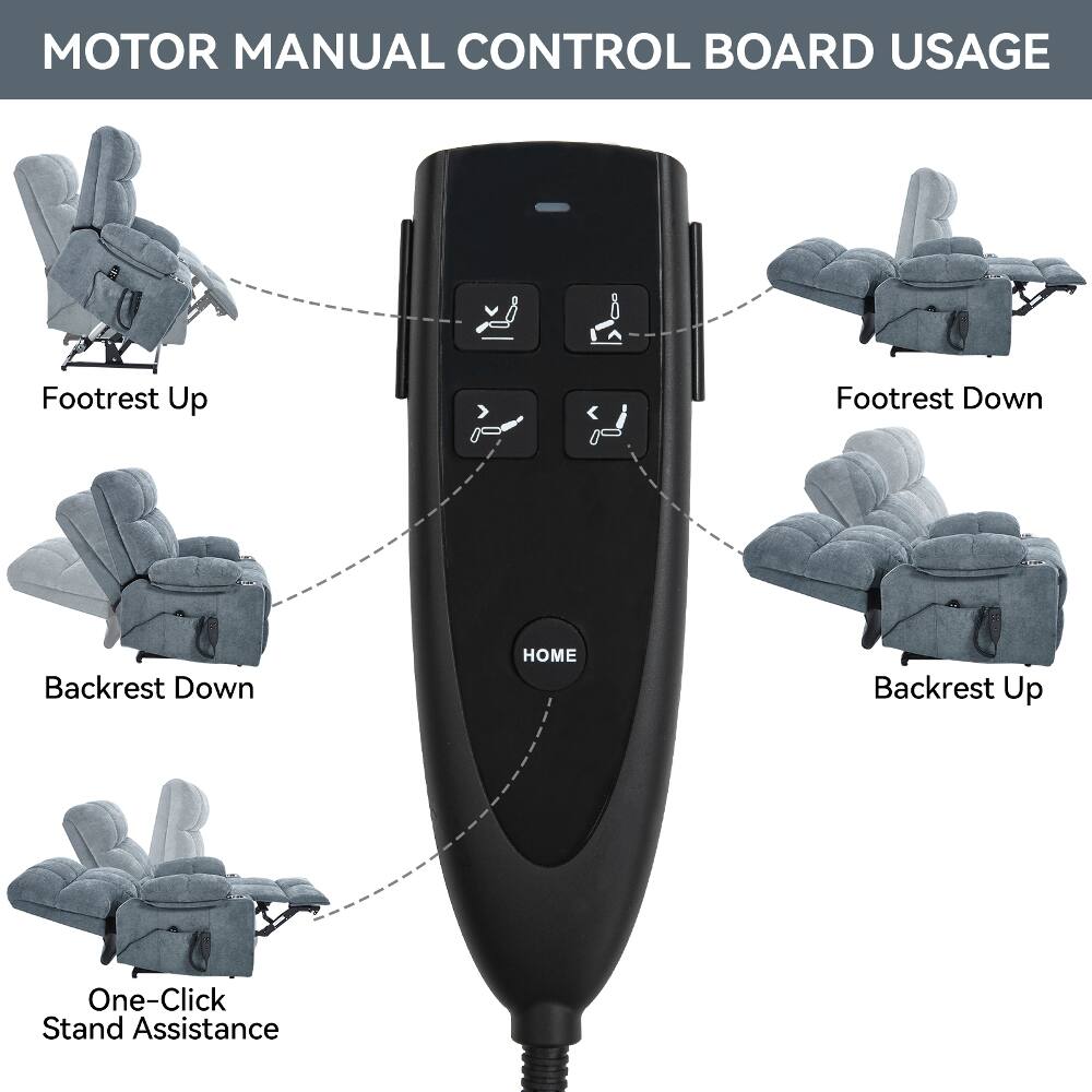 MOTOR MANUAL CONTROL BOARD USAGE

- Footrest Up
- Footrest Down
- Backrest Down
- HOME
- Backrest Up
- One-Click Stand Assistance