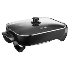 Front. Brentwood - Brentwood 16 Inch Nonstick Electric Skillet with Glass Lid in Black - Black.