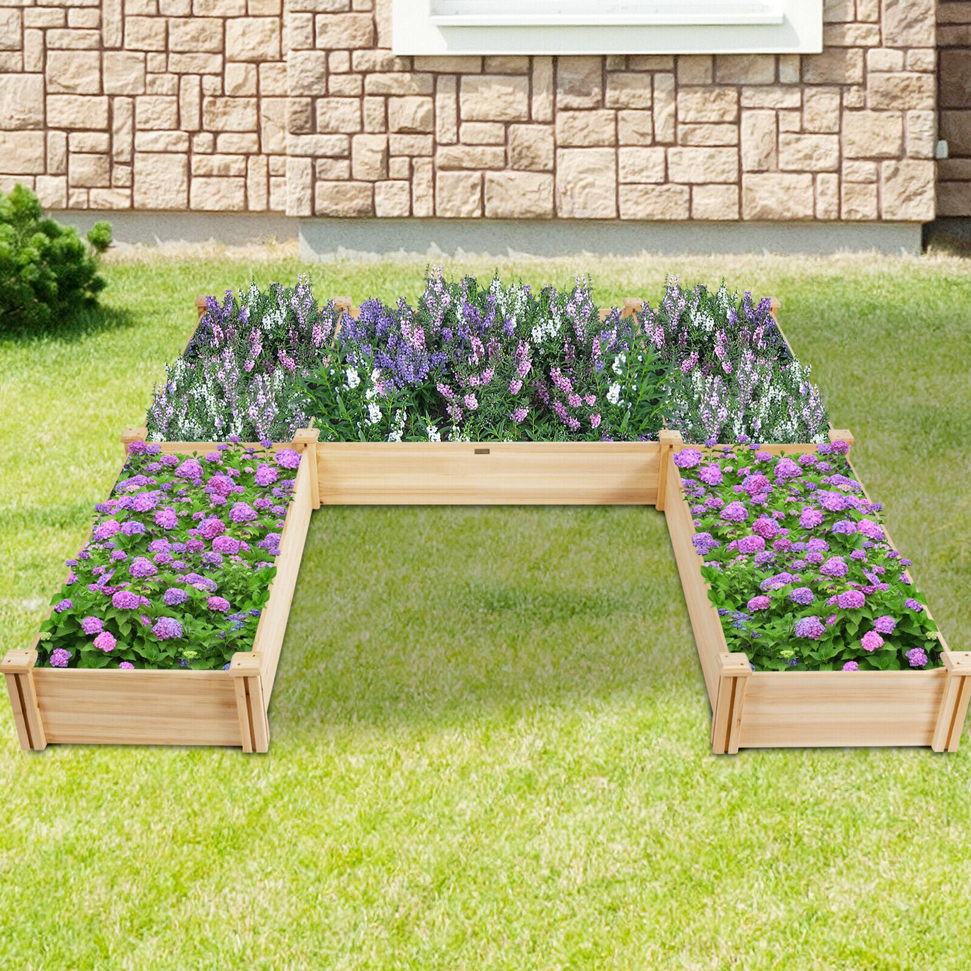 Alt View 3. Costway - Raised Garden Bed Wooden Garden Box Planter Container U-Shaped Bed 92.595x11in - Natural.