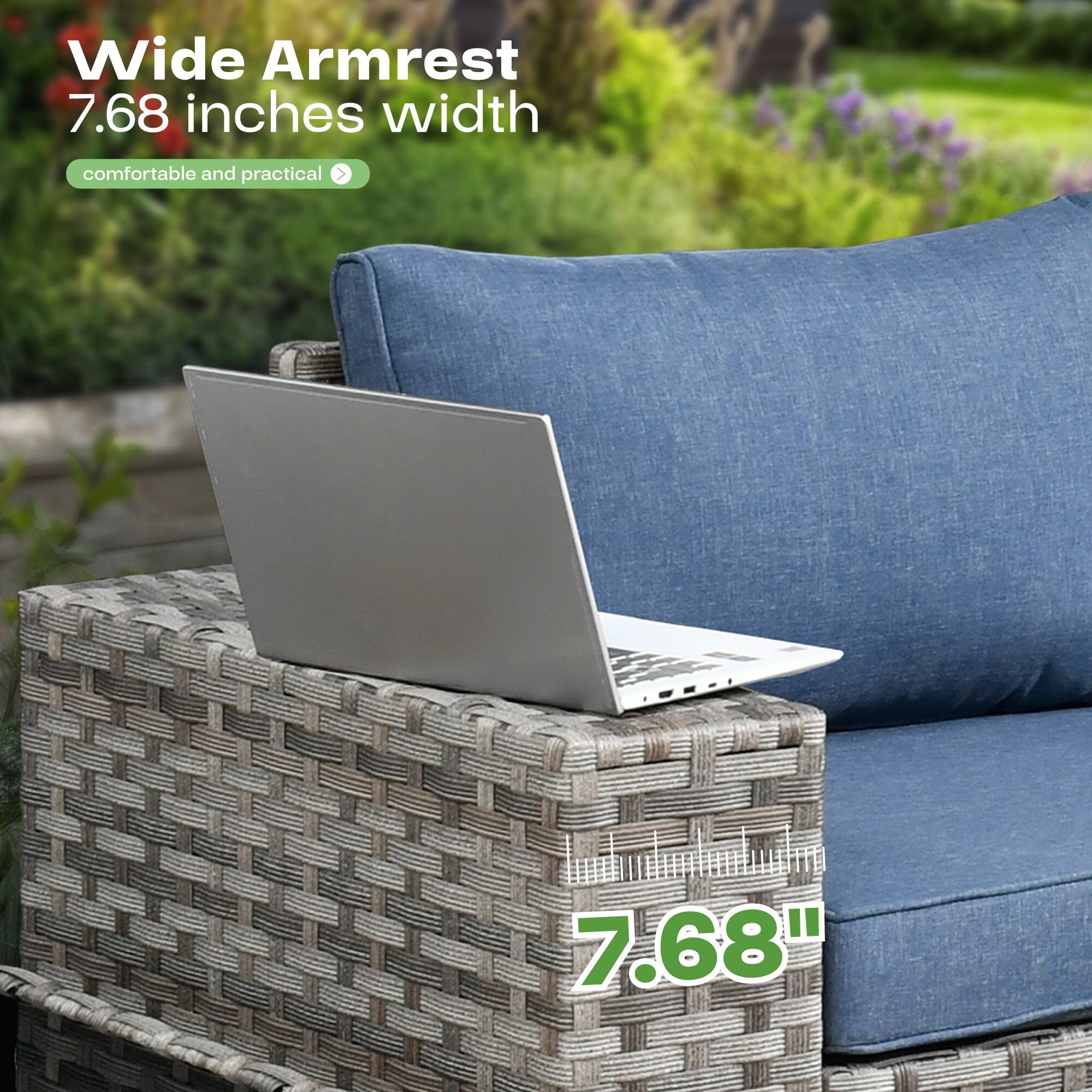 Wide Armrest  
7.68 inches width  
comfortable and practical  

7.68"
