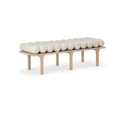 Front. Meridian Furniture - Landon Cream Vegan Leather Bench - Beige.
