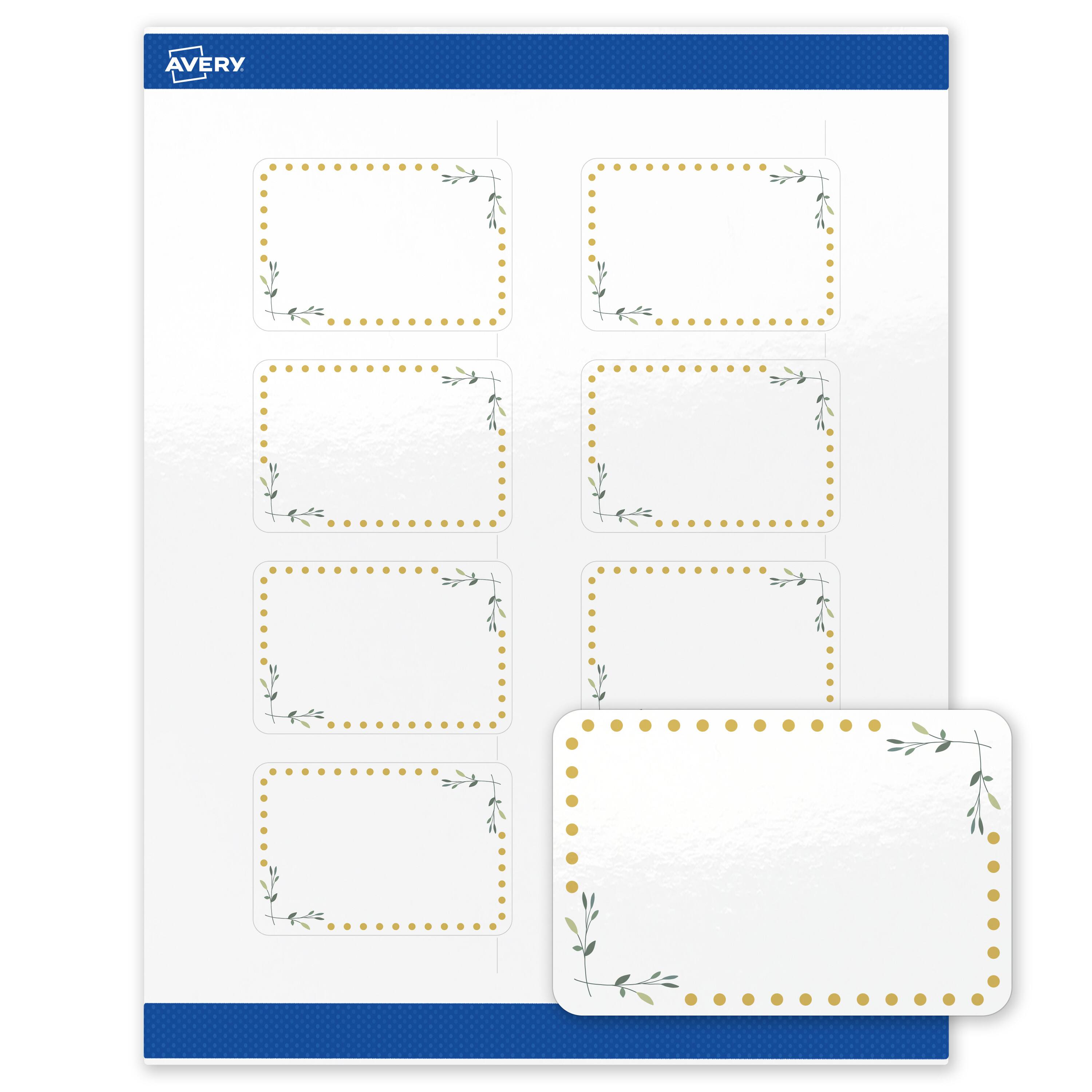 Front. Avery - Avery Labels, 2" x 3", Glossy White, Green Florals/Gold Dots - White.