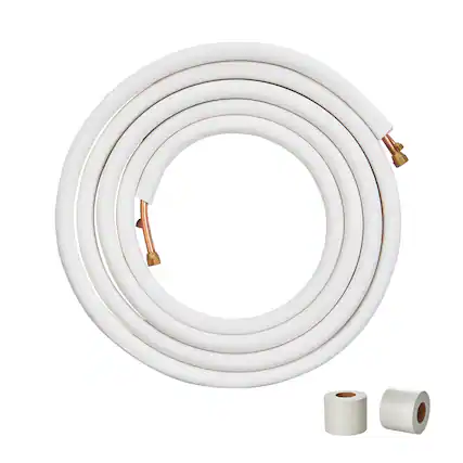 Front. VEVOR - 25FT Mini Split Line Set, 1/4" & 1/2" O.D Copper Pipes Tubing and Triple-Layer Insulation - White.