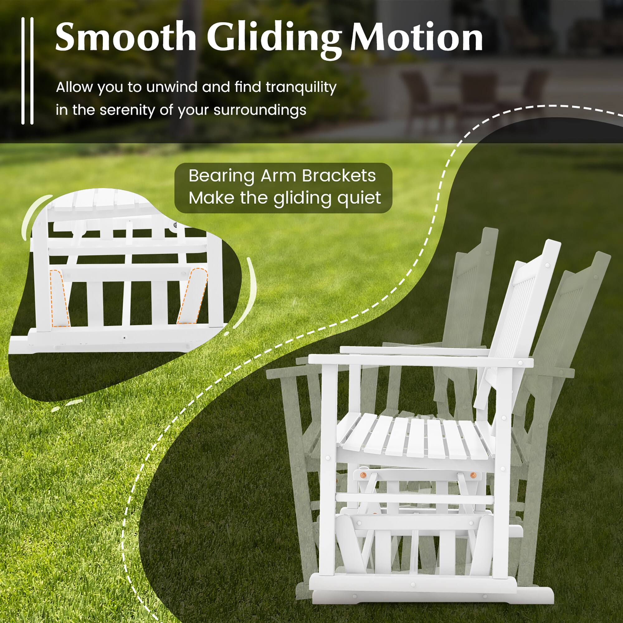 Smooth Gliding Motion  
Allow you to unwind and find tranquility in the serenity of your surroundings  

Bearing Arm Brackets  
Make the gliding quiet