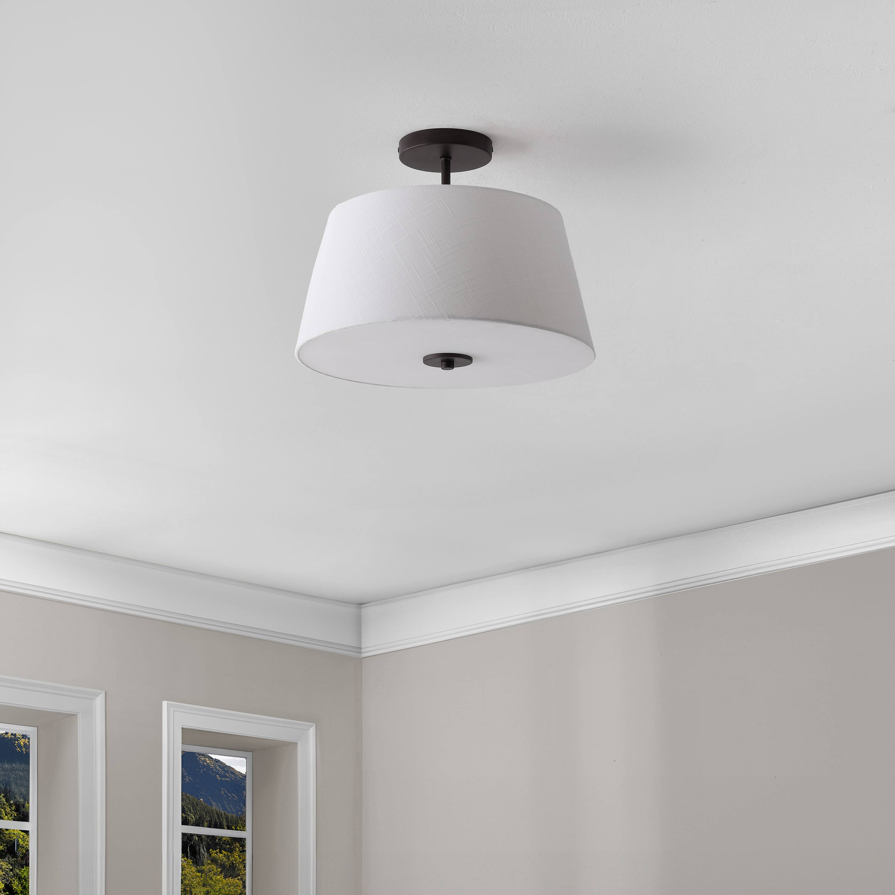 Alt View 6. Jonathan Y - Isabella 15" 3-Light Modern Contemporary Metal Tapered Drum LED Semi Flush Mount, Oil Rubbed Bronze - Oil Rubbed Bronze.