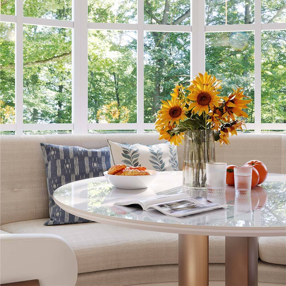 Alt View 1. POVISON - 35" Modern Bistro Table for Breakfast Nook & Compact Spaces, Glossy White Sintered Stone Top with Bronze Metal Base - White.