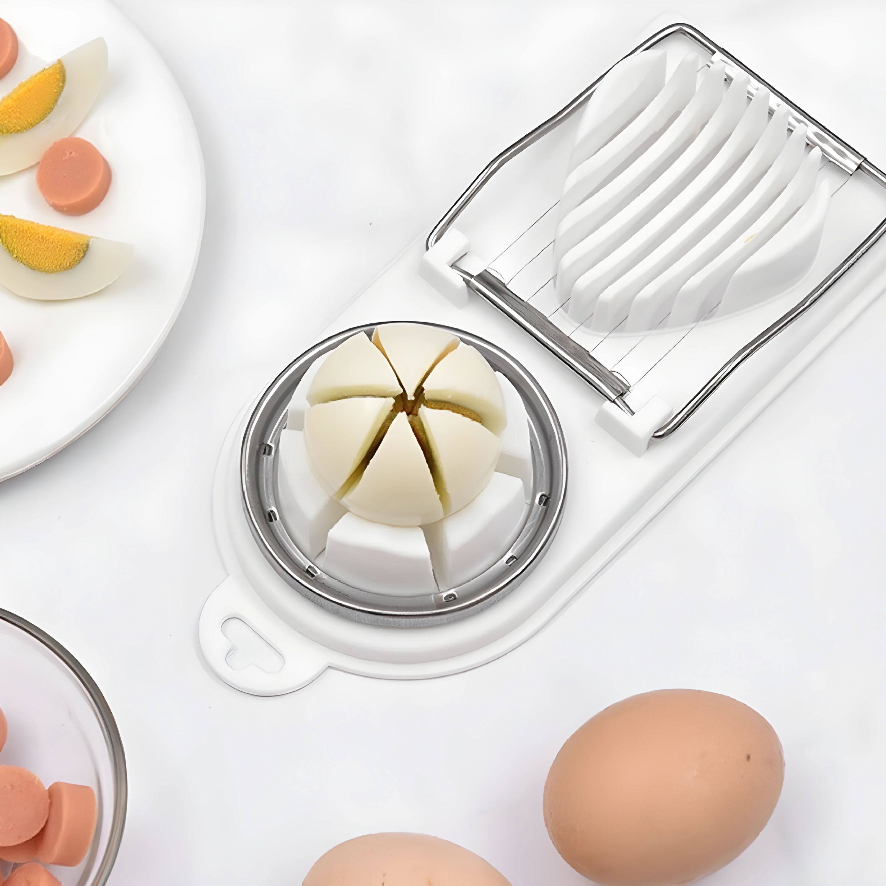 Left. Kitcheniva - 2-in-1 Stainless Steel Egg Slicer & Tomato Cutter Tool - White.