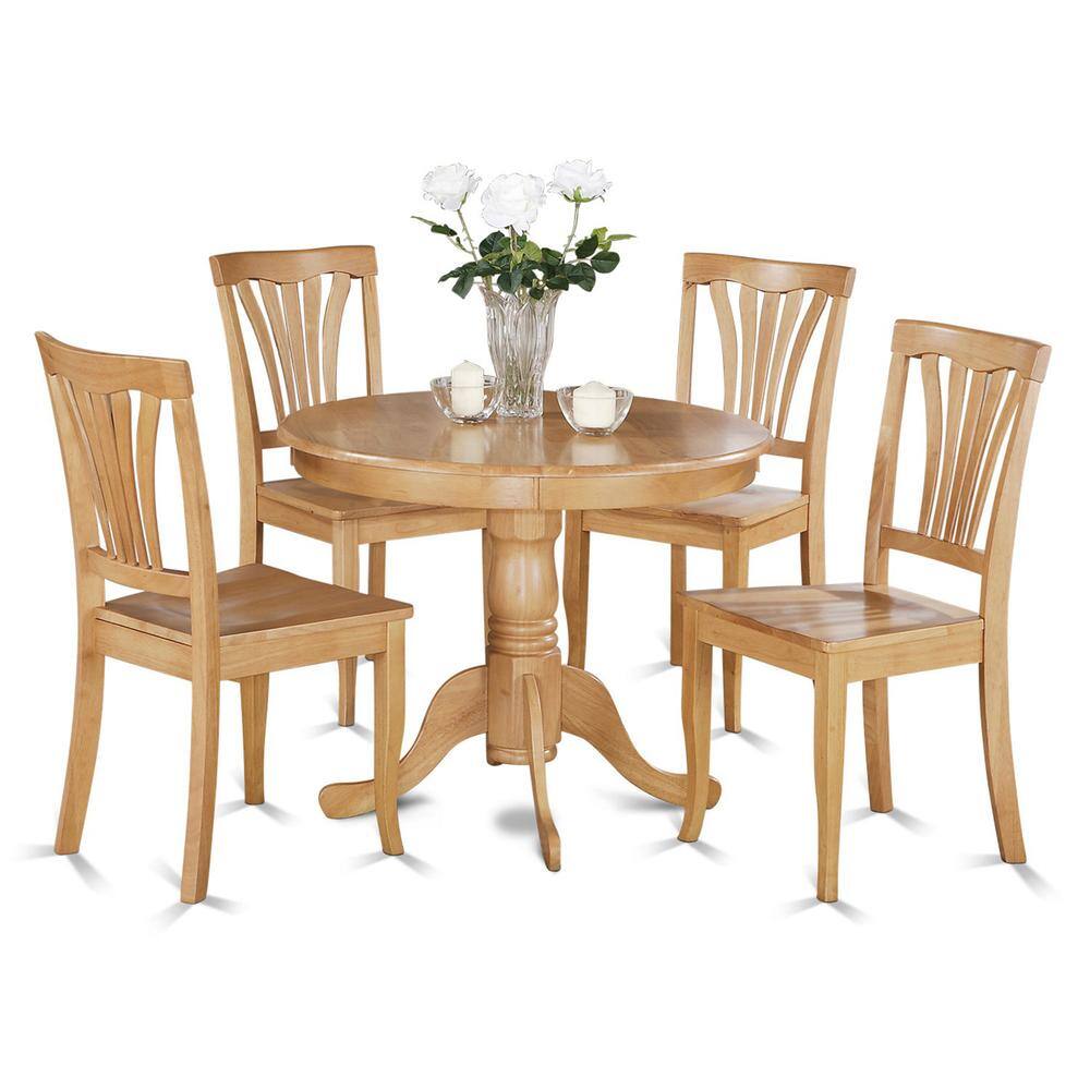 Left. East West Furniture - 5 Pc Kitchen Table-round Kitchen Table plus 4 Chairs for Dining room - Oak.