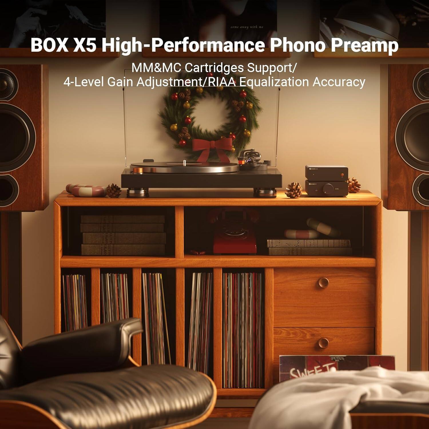 BOX X5 High-Performance Phono Preamp  
MM&MC Cartridges Support/  
4-Level Gain Adjustment/RIAA Equalization Accuracy