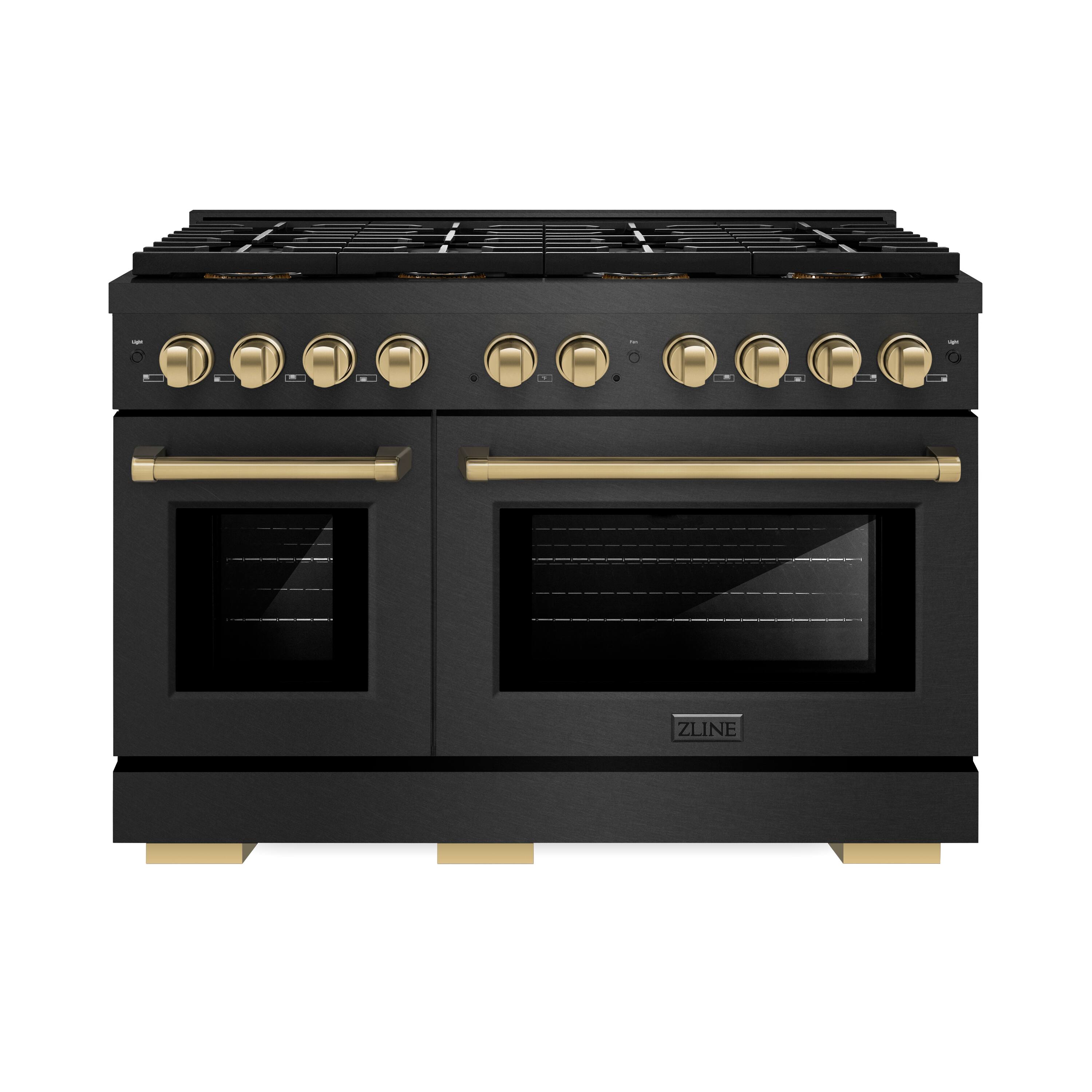 48 in. Wide 8 Burner ZLINE Autograph 6.7 cu. ft. Freestanding Paramount DuoPro Dual Fuel Range with and Bronze Accents - Black Satin Stainless Steel