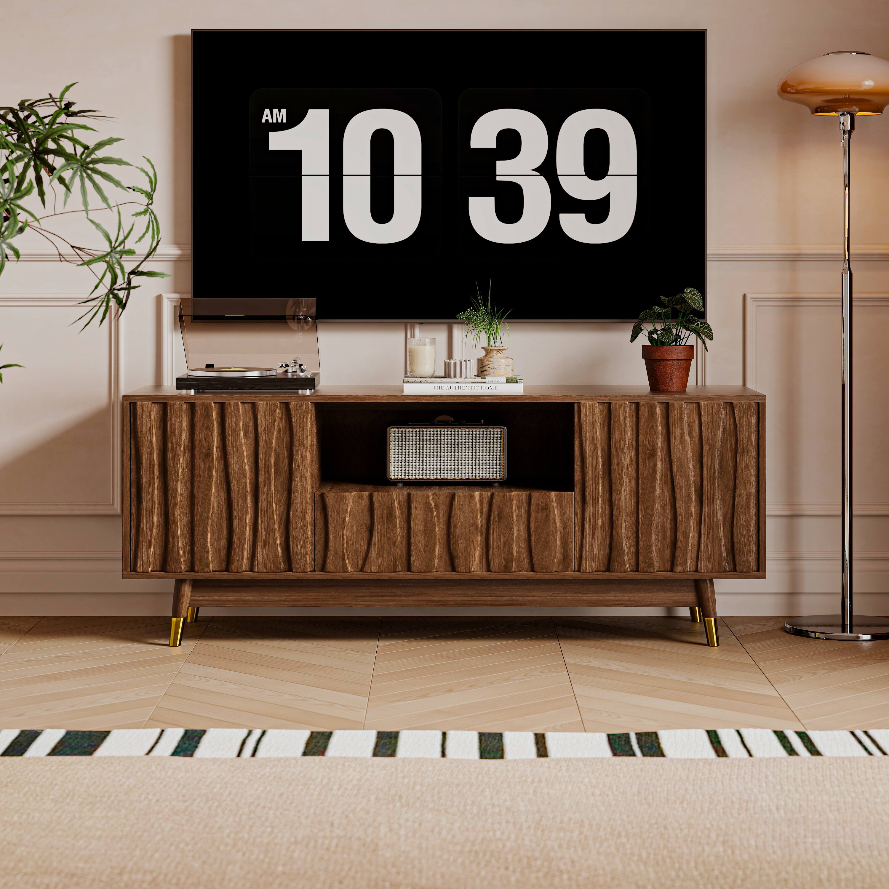 Alt View 2. MSOOB - 55" Wooden TV Stand Mid-Century Modern Media Console with Storage and Drawer for Apartment - Brown.