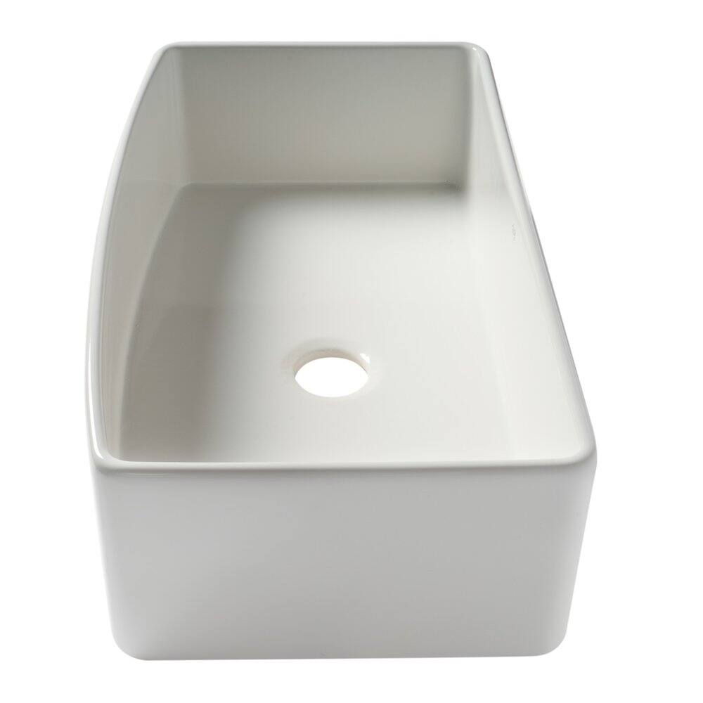 Alt View 4. Alfi - ALFI brand ALFI Brand White Smooth Curved Apron 36 x 20 Single Bowl Fireclay Farm Sink - White.