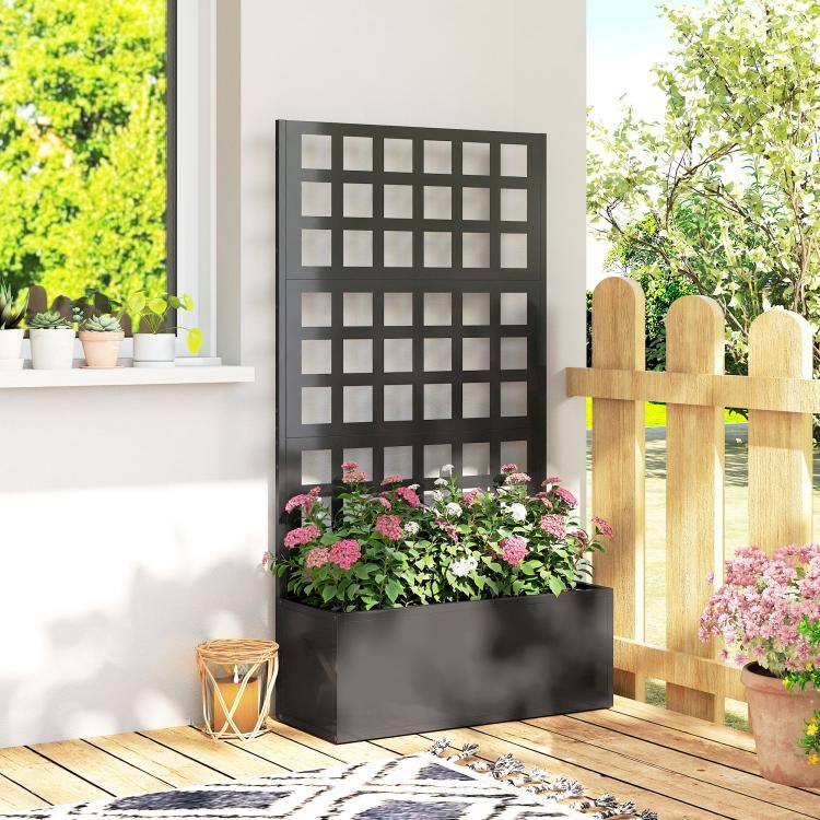 Alt View 2. PULUZ - Galvanized Raised Garden Bed Planter Box with Trellis for Climbing Plants, Vegetable, Vines - Black.