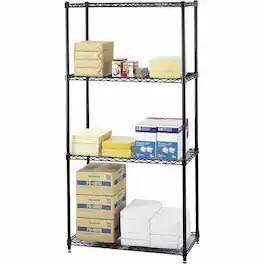 Safco - Commercial Wire Shelving 36" W x 18" D x 72" H 4 x Shelf Black Powder Coated Steel - Black