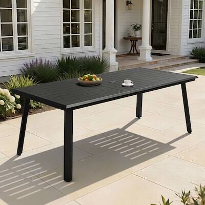 Back. Crestlive Products - Crestlive Products Rectangle Outdoor Dining Table 38inWx82.7inL Umbrella Hole - Black.