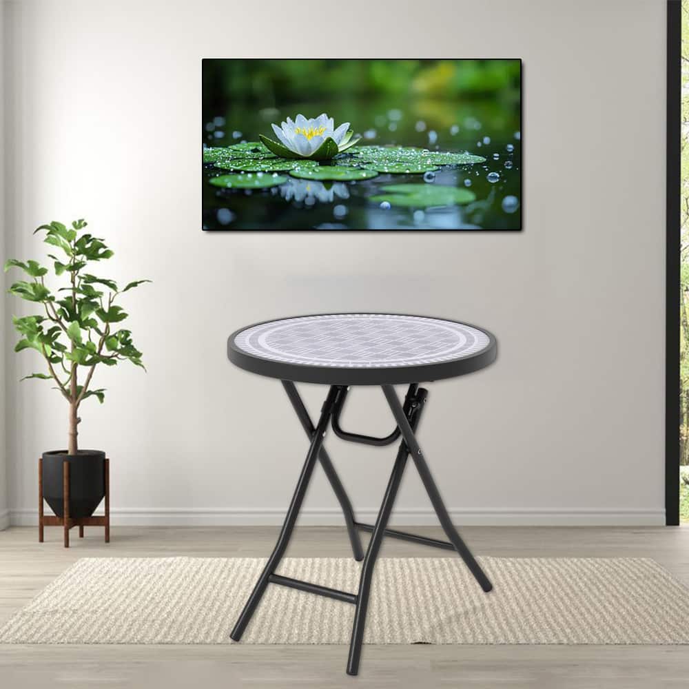 Hivvago - 18-Inch Foldable Round Outdoor Side Table for Patio or Coffee Setup - Gray