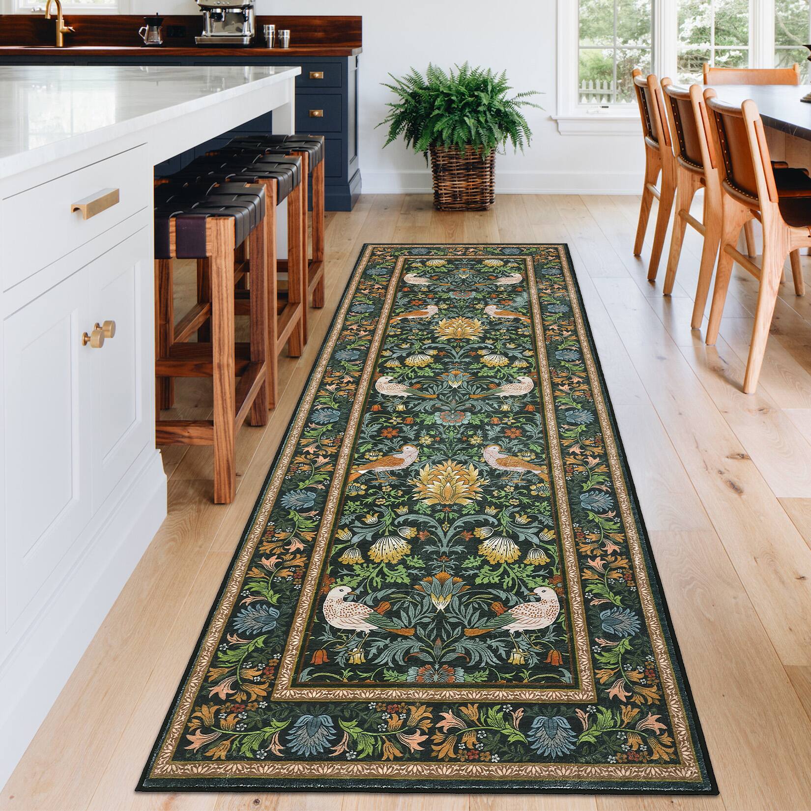Jojoka Vintage Botanical Bird Area Rug Floral Print Machine Washableh ...