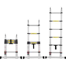 VEVOR - Telescoping Ladder, 12.5FT A-Shape Aluminum Extension Ladder Lightweight, Multi-button Retraction Collapsible Ladder - Silver