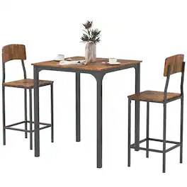Homcom - Piece Pub Table and Chairs, Small Kitchen Table and Chairs, Square Dining Table with 2 Stools - Walnut and Black