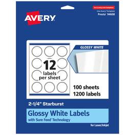 Avery - Glossy Starburst Labels, 2.25", 1,200 Total - White