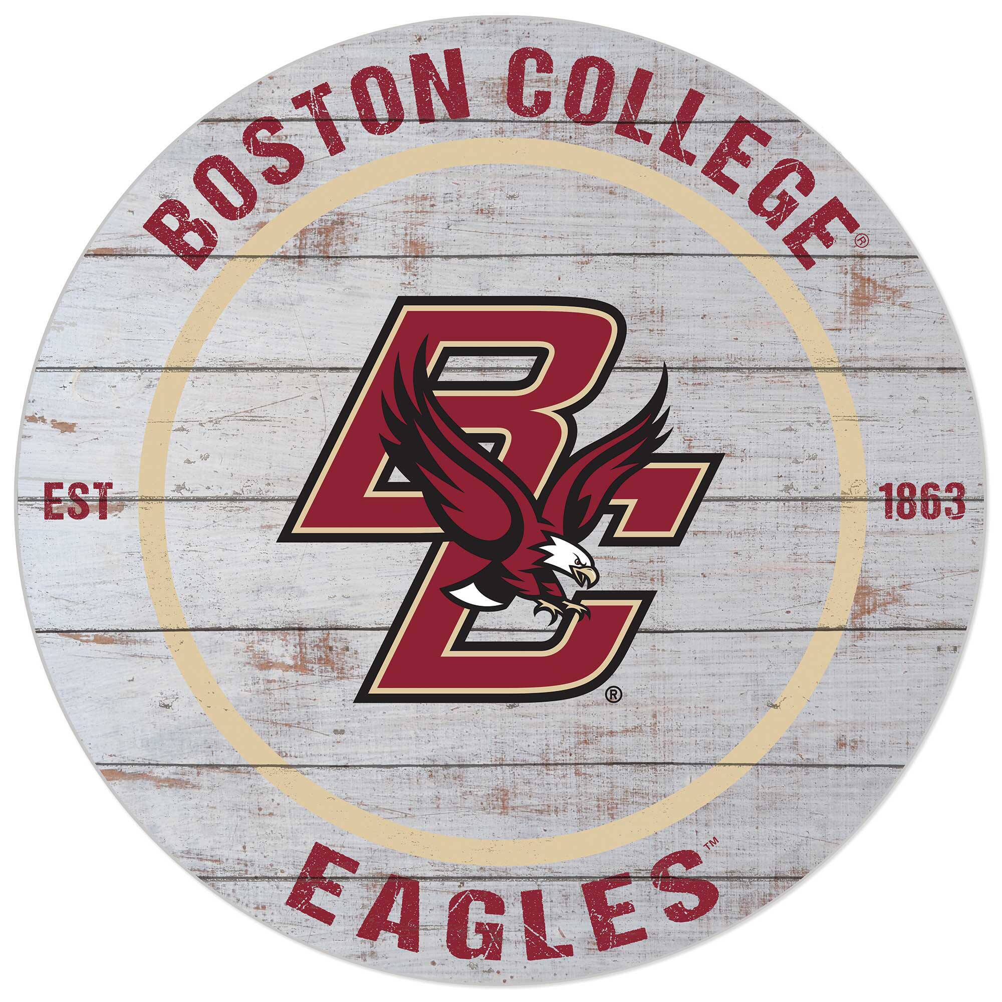 White Boston College Eagles 20'' x 20'' Indoor/Outdoor Weathered Circle Sign