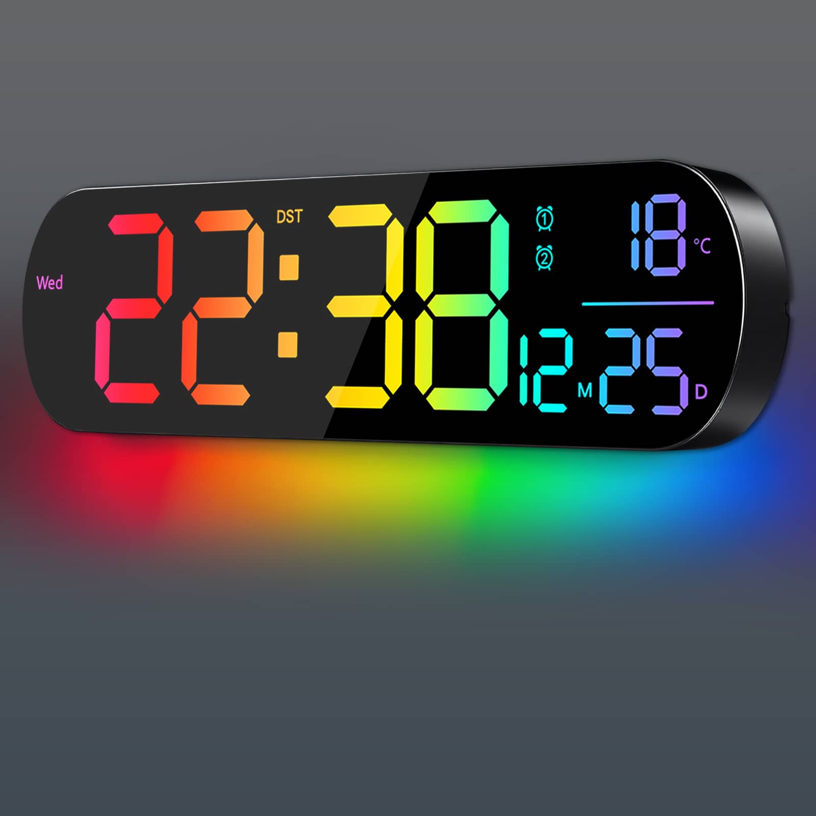 Unique Bargains - 14" Large Digital Wall Mount Clock Count Down Timer Alarm Big LED 11 RGB Color Temperature for Living Room Classroom - Black