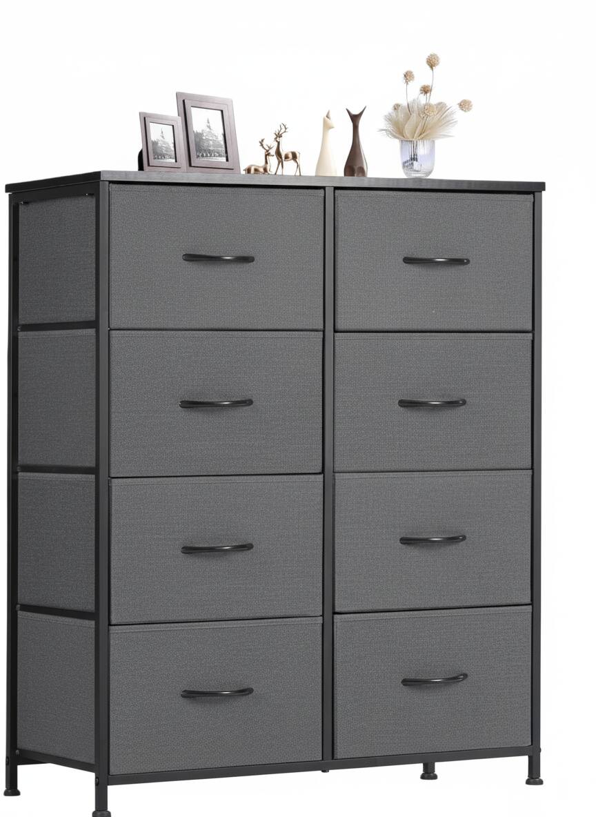 Front. AOITUN - Tall 8-Drawer Fabric Dresser, Gray Vertical Storage Chest with Wood Top, Closet Organizer for Bedroom. - Gray.
