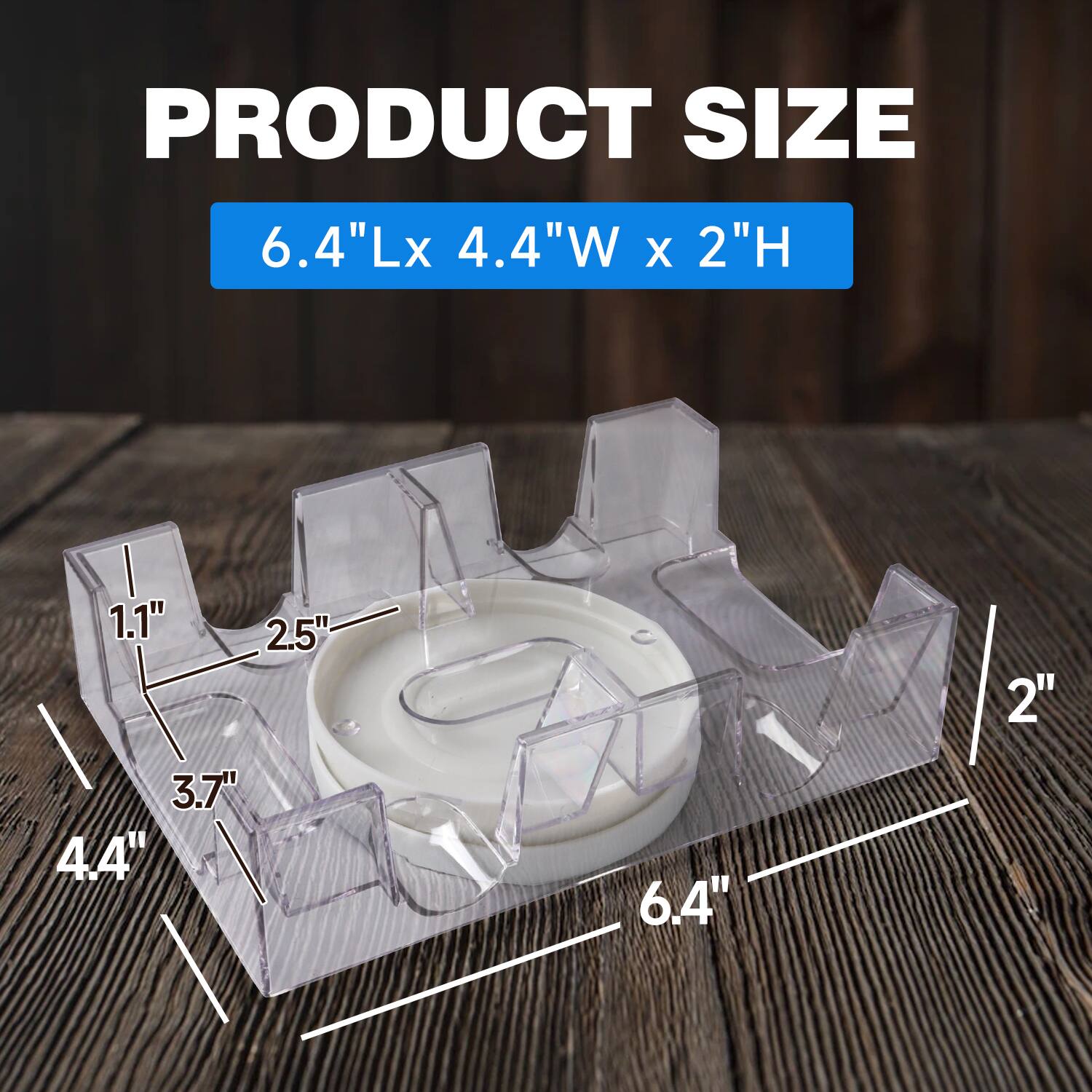 PRODUCT SIZE: 6.4"L x 4.4"W x 2"H

1.1", 2.5", 2", 3.7", 4.4", 6.4"