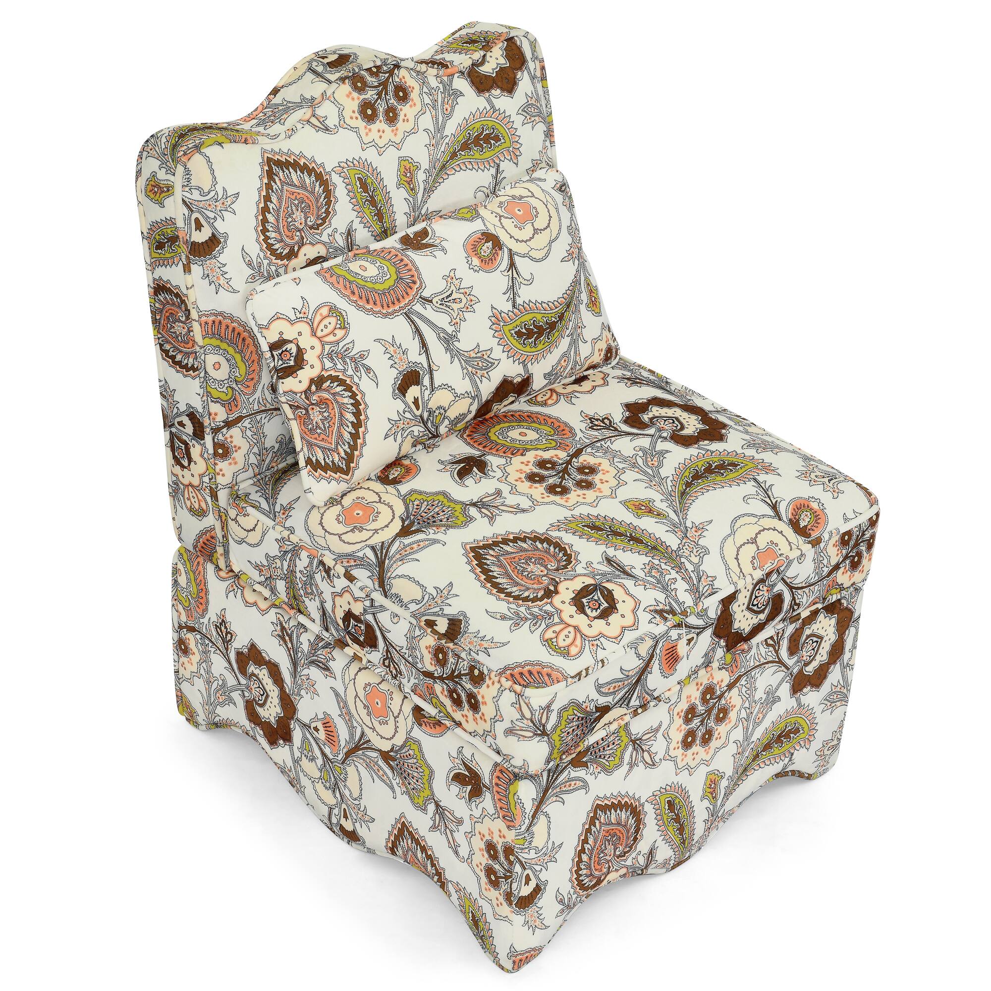 Alt View 2. Trinkets Crazed - Flannel Upholstered Accent Chair-Retro Single Sofa Chair with Floral Pattern, Armless Lounge Chair with Pillow - Brown.